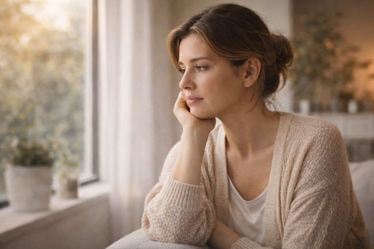 Una mujer pensando en la maternidad